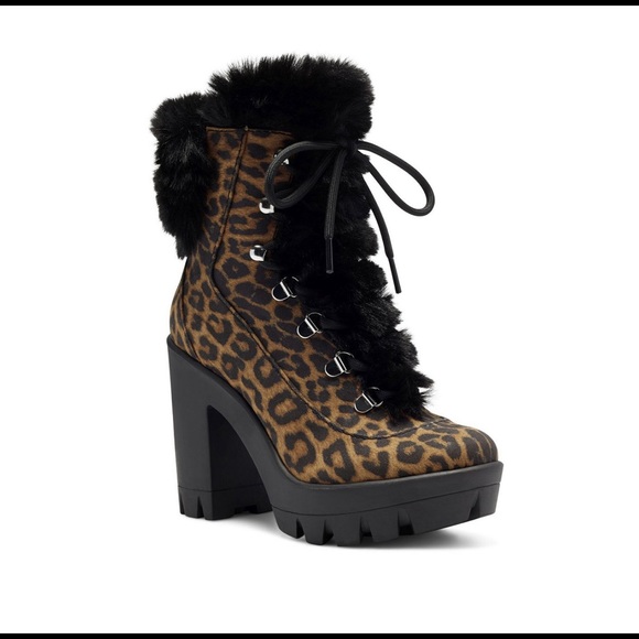 Jessica Simpson Womens Mikah Hiker Booties Leopard Light Beige Natural Size 8M - Picture 2 of 9